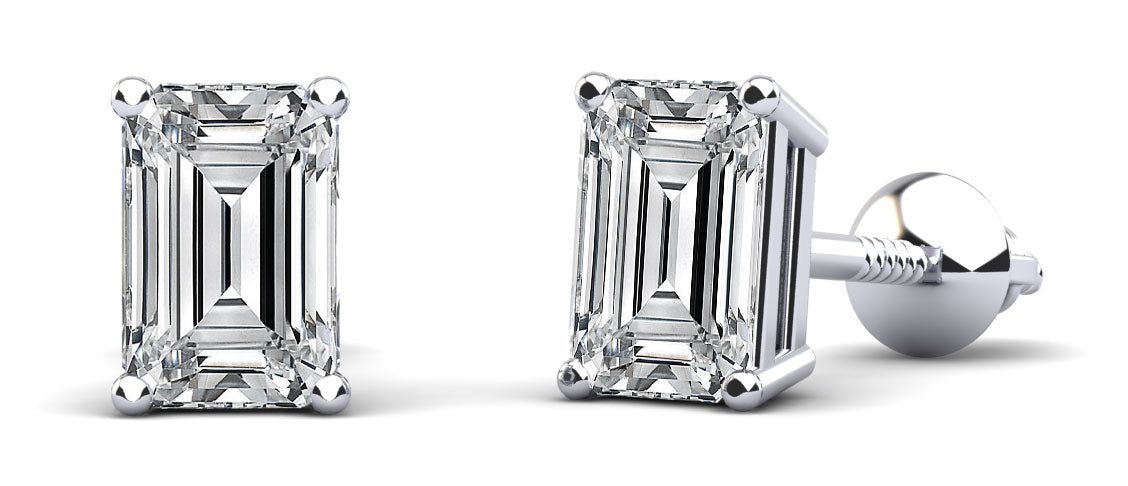 LIMITED QUANTITIES: 4 CTTW EMERALD CUT LG DIAMOND STUDS 14k White Gold