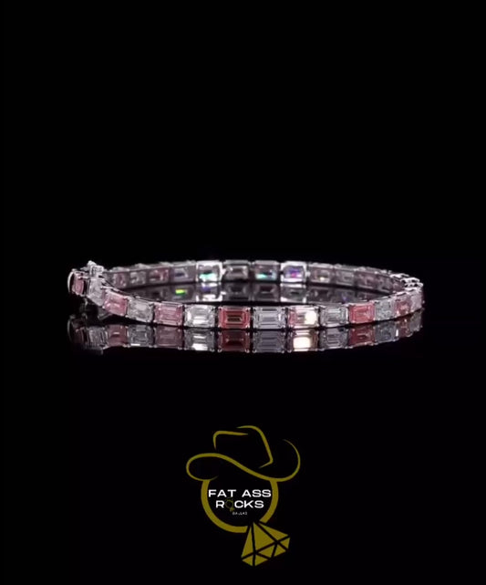 10.30 ctw Emerald Lab Grown Pink & White Diamond Tennis Bracelet - 7 Inches